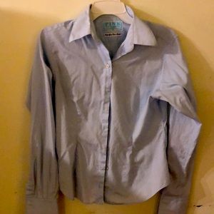 Pink Button up long sleeve. Size 8. Light Blue.